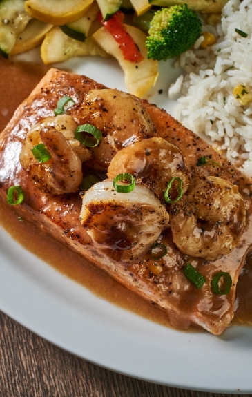 honey bourbon salmon and shrimp